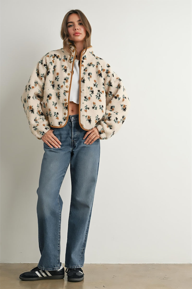 BUTTERMELON - Floral Print Fluffy Fleece Jacket