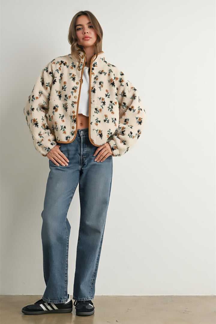 BUTTERMELON - Floral Print Fluffy Fleece Jacket