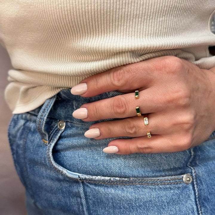 GoldFi - 18k Gold Filled Baguette CZ Band Ring: Clear / Large (9 -10.5 US)