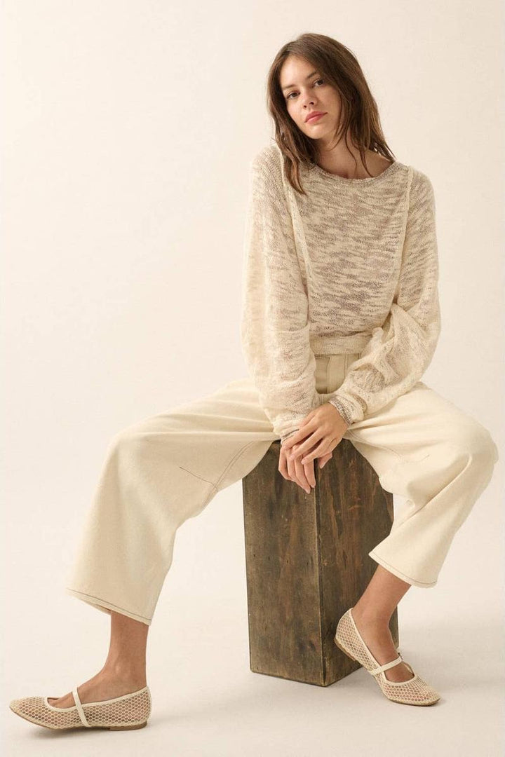 Promesa - Burnout Knit Dolman-Sleeve Sweater in Cream