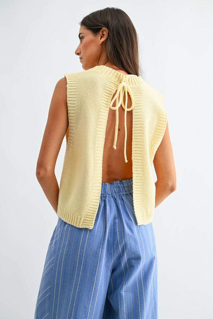 Camellia - Open-Back Knitted Sleeveless Sweater Vest in Butter Yellow