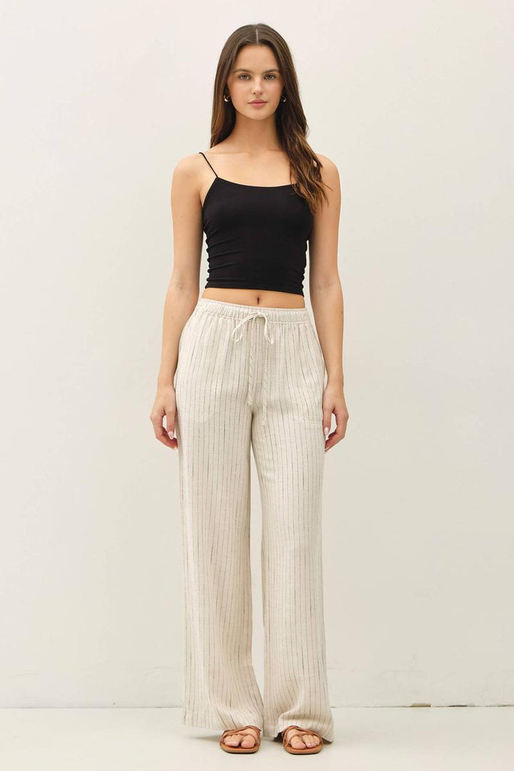 Be Cool - Linen Wide Leg Pants in Ecru Stripe
