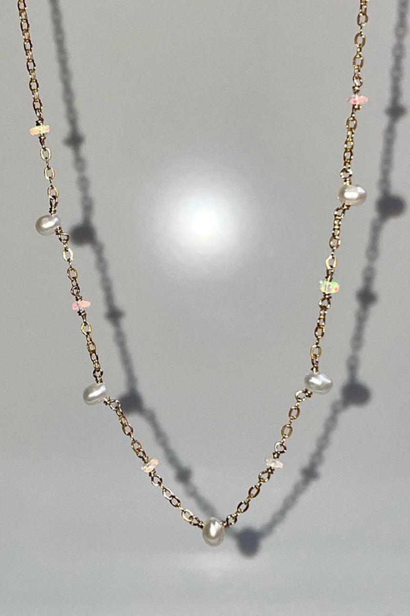 Tree Myriah - Fiery Opal and Pearl Cove Necklace in Gold