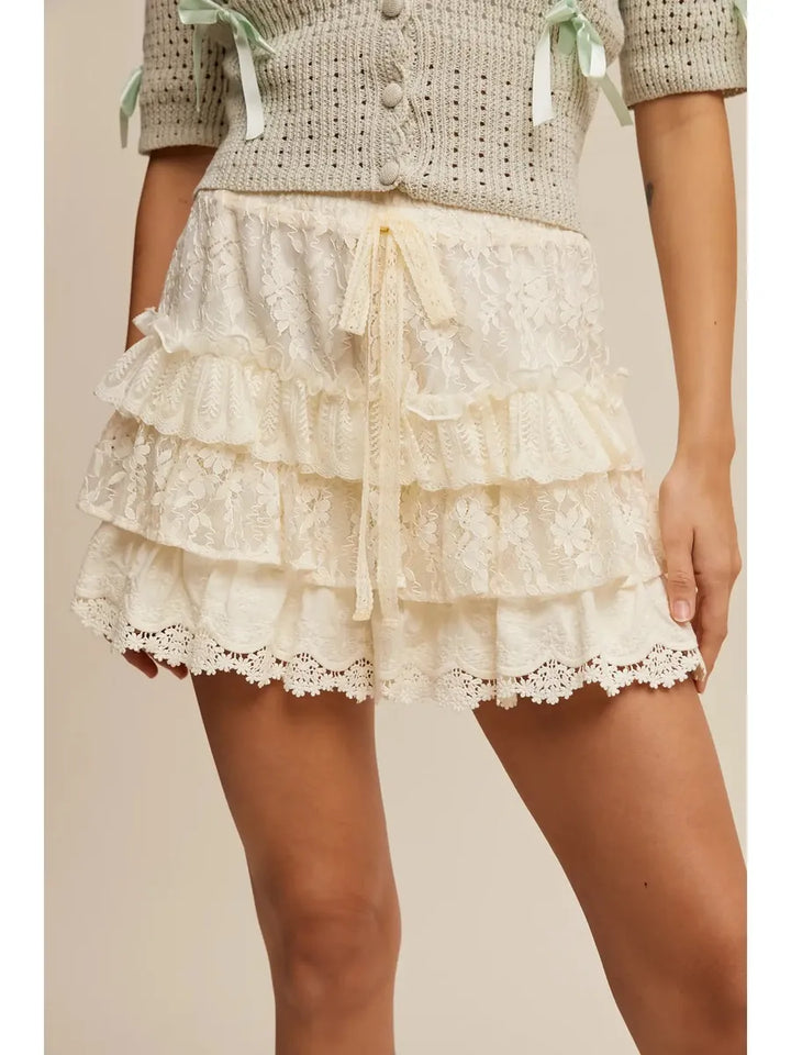 Listicle - Lace Tiered Shorts with Ruffle Details
