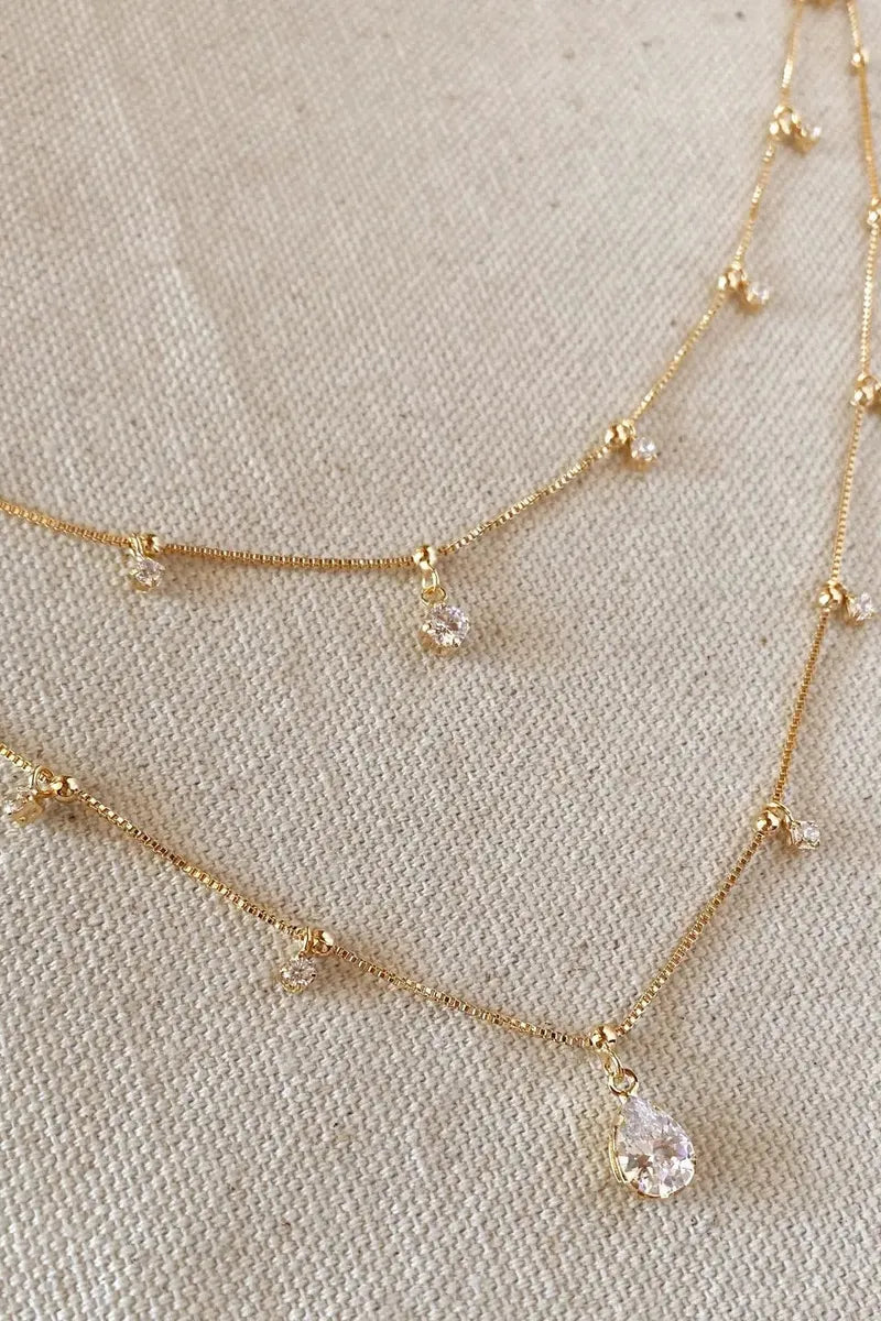 Goldfi - 18k Gold Filled Layered Necklace With Cubic Zirconia Stones in Clear