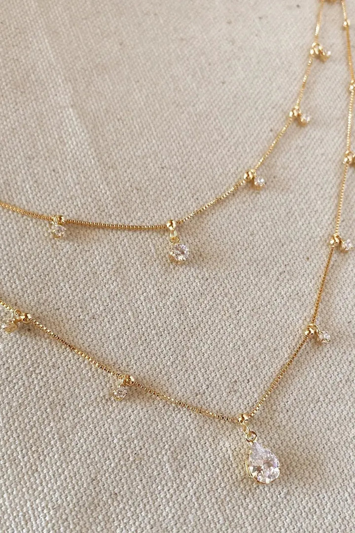 Goldfi - 18k Gold Filled Layered Necklace With Cubic Zirconia Stones in Clear