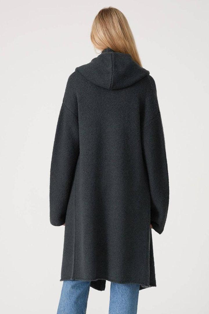 Lovestitch -  Cozy Oversized Two Pocket Hooded Cardigan in Pine