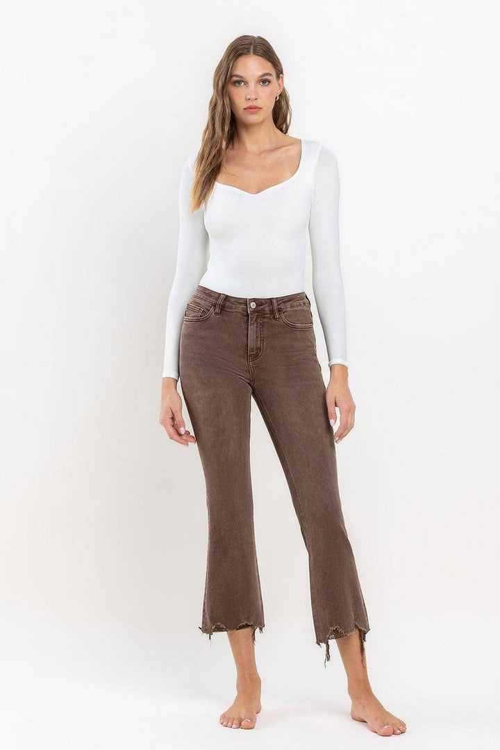 VERVET by Flying Monkey - Potting Soil - High Rise Distressed Hem Crop Flare Jean