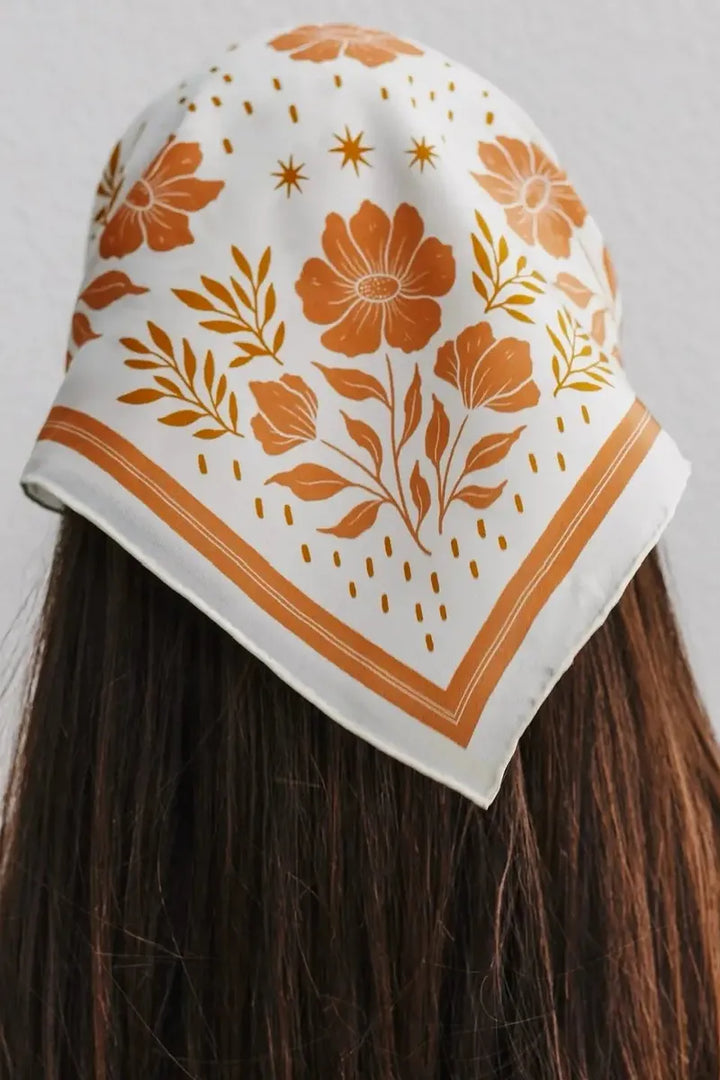 Flora West Design - 100% Silk Bandana Scarf - Desert Floral Western Earth Tones