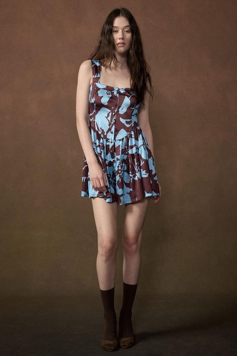 Promesa USA - Floral-Print Satin Button-Front Tiered Ruffle Romper