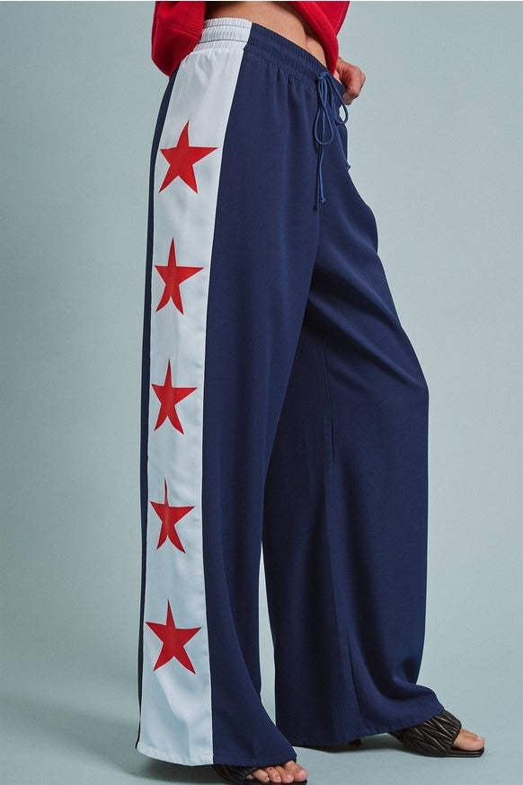 Urban Daizy - Star Print Side Stripe Wide Leg Pants