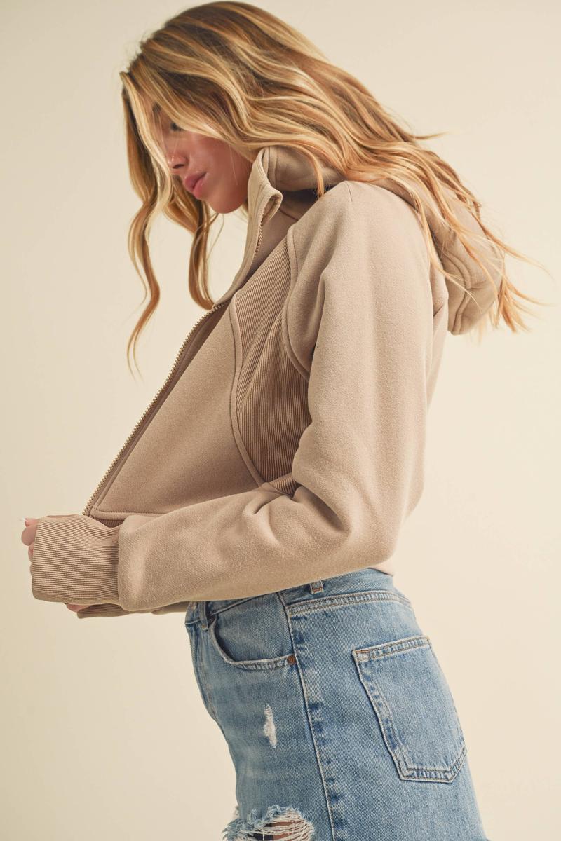 AEMI + CO -  Deva Cropped Hooded Jacket in Oat