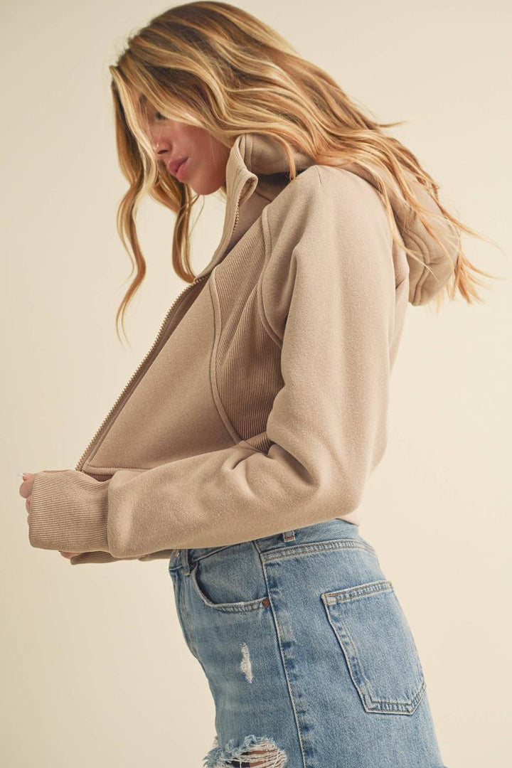AEMI + CO -  Deva Cropped Hooded Jacket in Oat