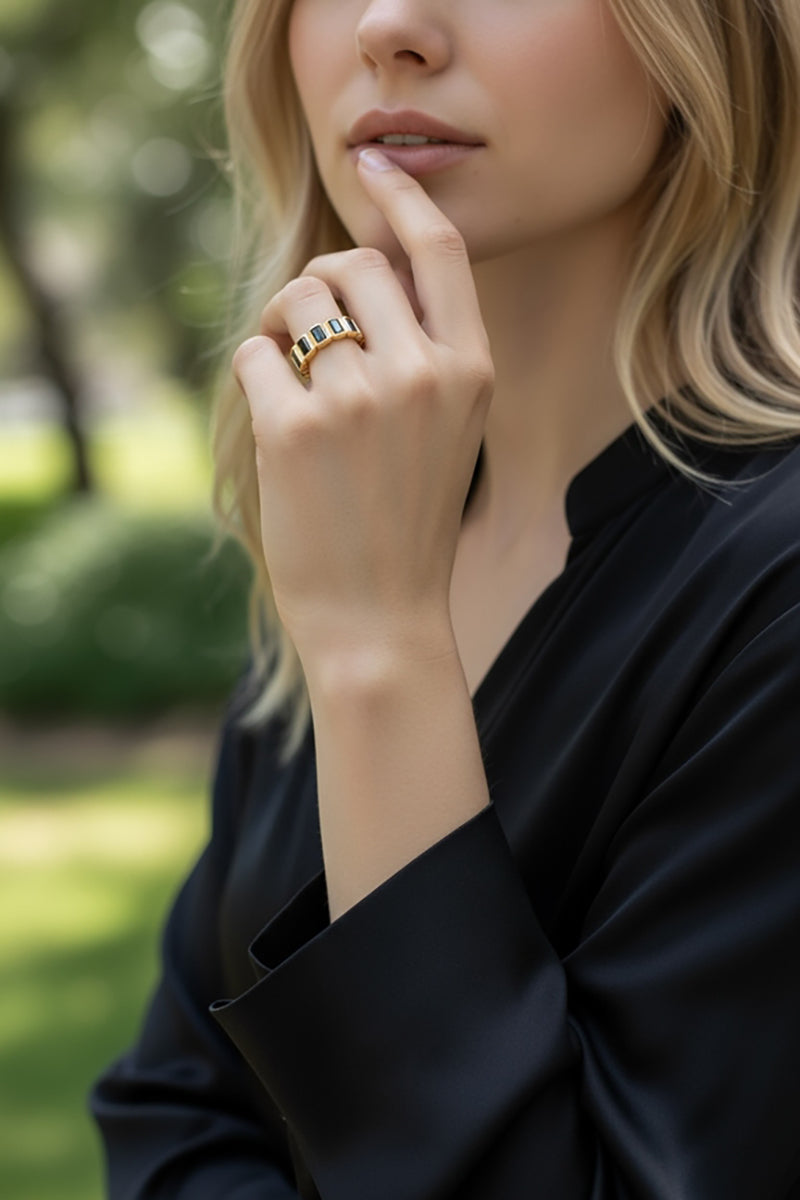 GoldFi - 18k Gold Filled Chunky Black Onyx Cubic Zirconium Eternity Band Ring