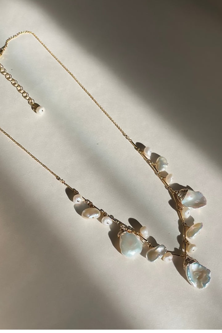 Elysium Jewelry - Pearl Cluster Necklace in Gold