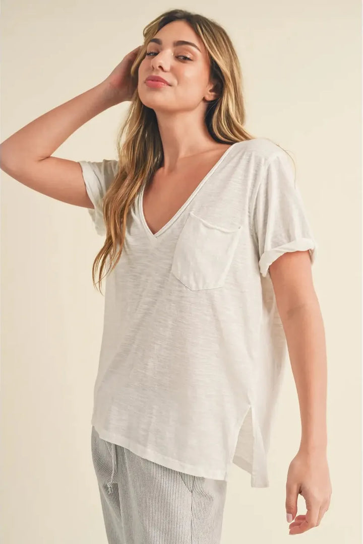 AEMI+CO - Zoie V-Neck Short Sleeve Tee in White Contemporary