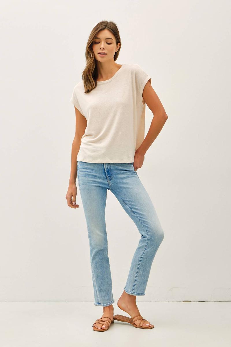 Be Cool - Linen Blended Cap Sleeve Boxy Tee in Natural