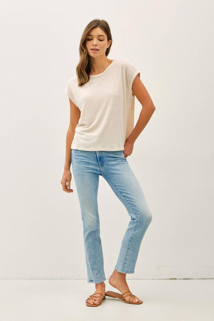 Be Cool - Linen Blended Cap Sleeve Boxy Tee in Natural