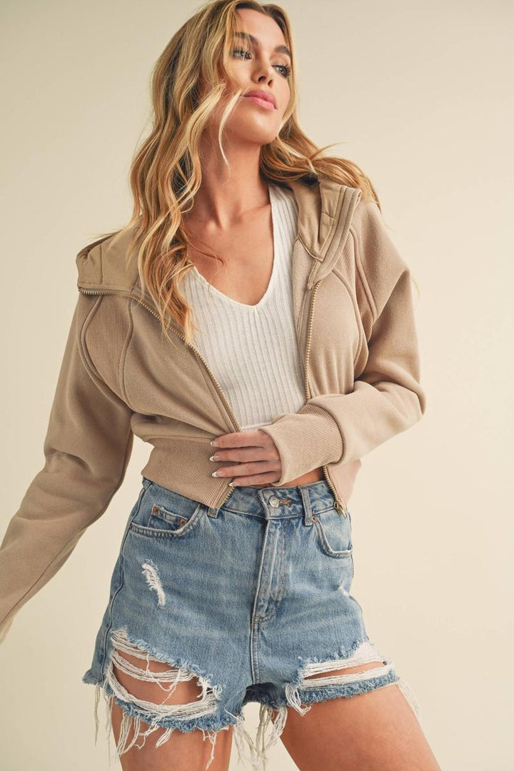 AEMI + CO -  Deva Cropped Hooded Jacket in Oat