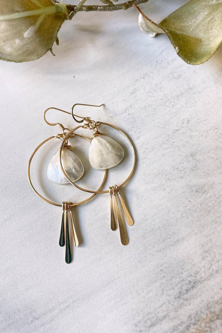 Quinn Sharp - Mother of Pearl Hoops Triple Fringe | 14kt Gold Filled