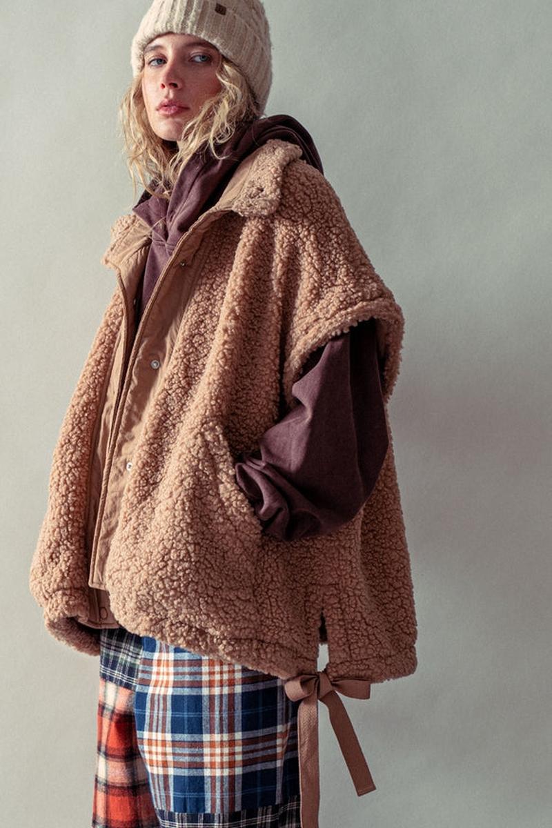 Urban Daizy - Oversized Sherpa Fleece Boho Western Layering Vest