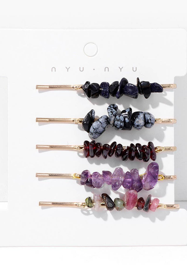 ACCITY - Natural Red Stone Hair Clip Set