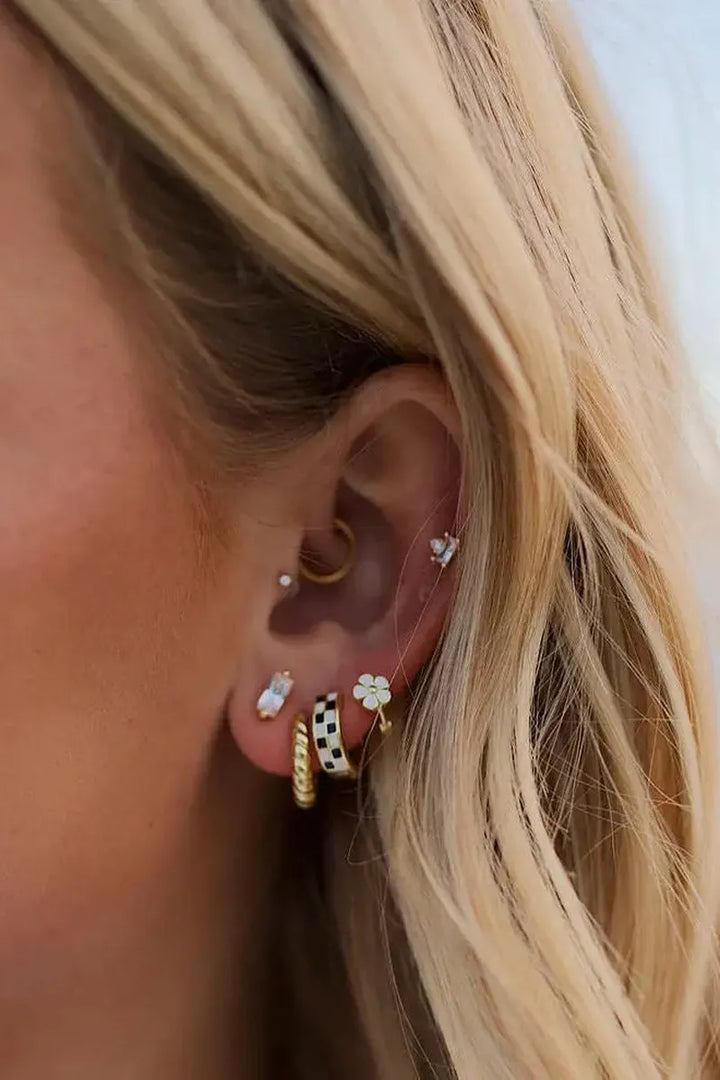 Mauve Jewelry Co. - Black & White Checkered Hoops in Gold