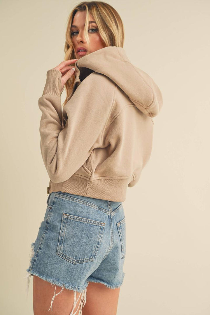 AEMI + CO -  Deva Cropped Hooded Jacket in Oat
