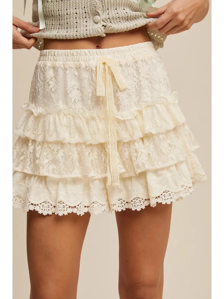 Listicle - Lace Tiered Shorts with Ruffle Details
