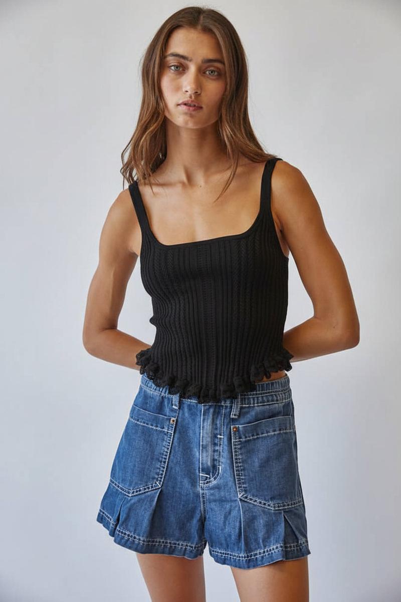 Creamon - Knit Corset Top in Black
