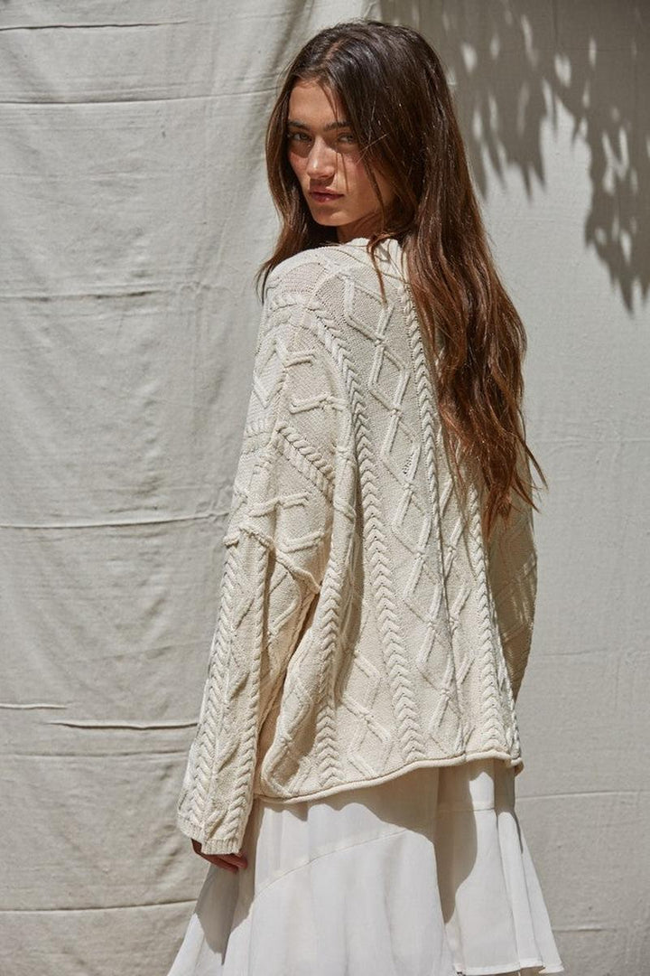 By Together - Cable Knit Cardigan in Natural