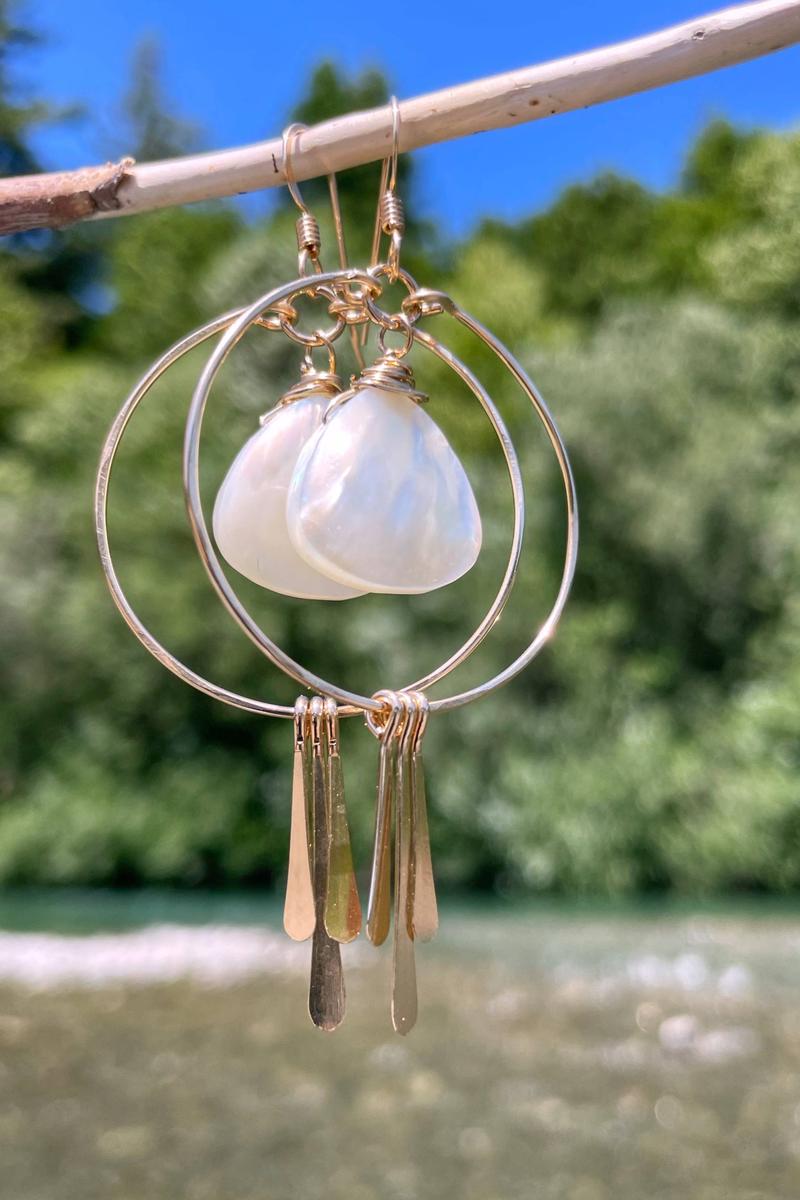 Quinn Sharp - Mother of Pearl Hoops Triple Fringe | 14kt Gold Filled