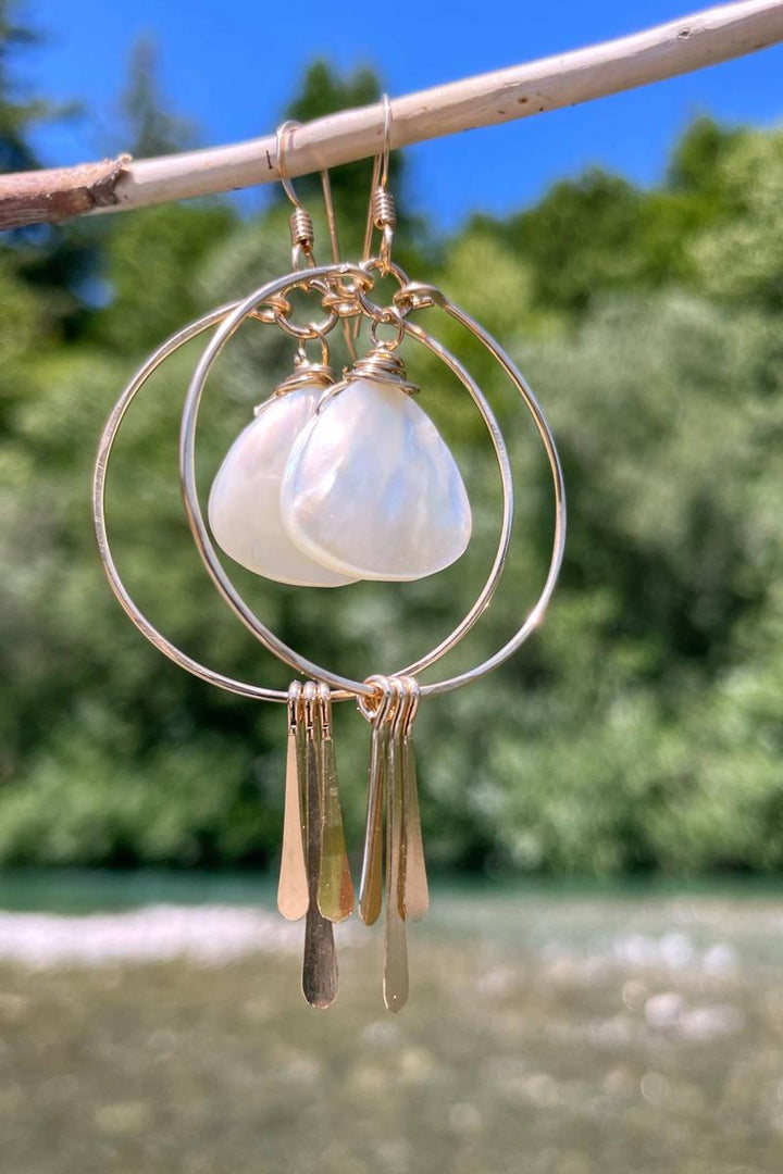Quinn Sharp - Mother of Pearl Hoops Triple Fringe | 14kt Gold Filled