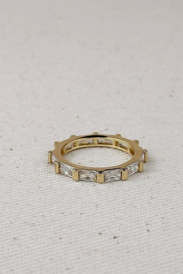 GoldFi - 18k Gold Filled Baguette CZ Band Ring: Clear / 7.5