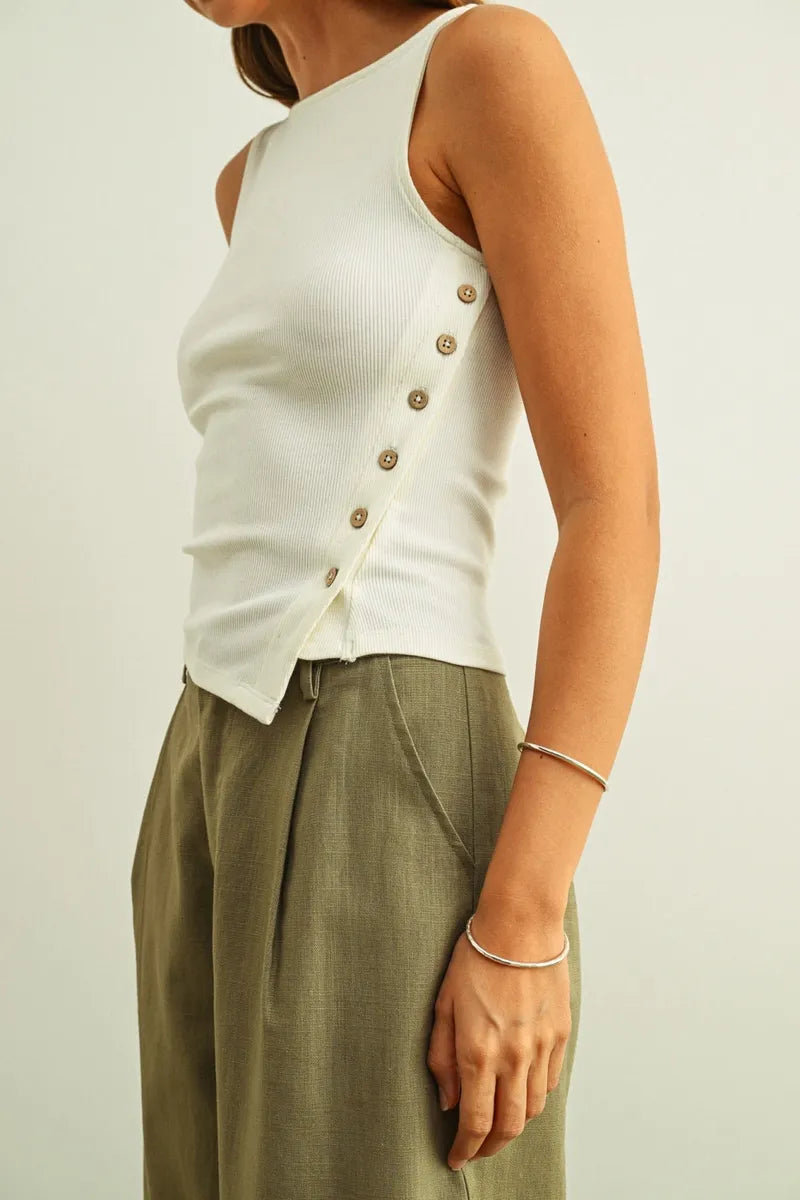 Miou Muse - Ribbed Tank with Button Side Detail