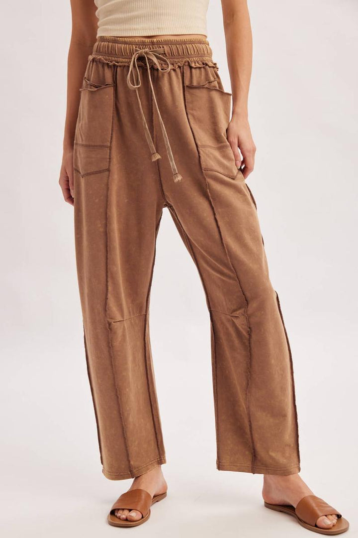 Bluivy - Washed Out Exposed Seam Barrel Pants in Latte