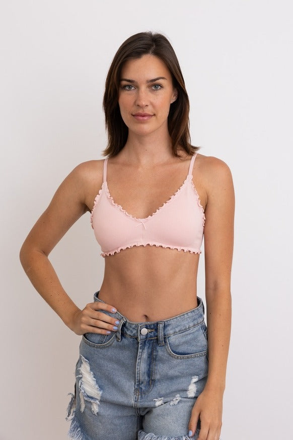 Leto Accessories - Seamless Lettuce Edge Bow Tie Triangle Bralette