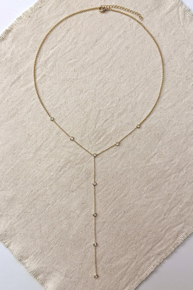 GoldFi - 18k Gold Filled Lariat Necklace With Bezel CZ