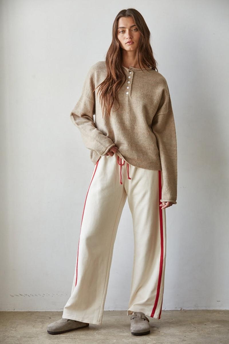 By Together - Knit Sweater Half Button Round Neck Long Sleeve