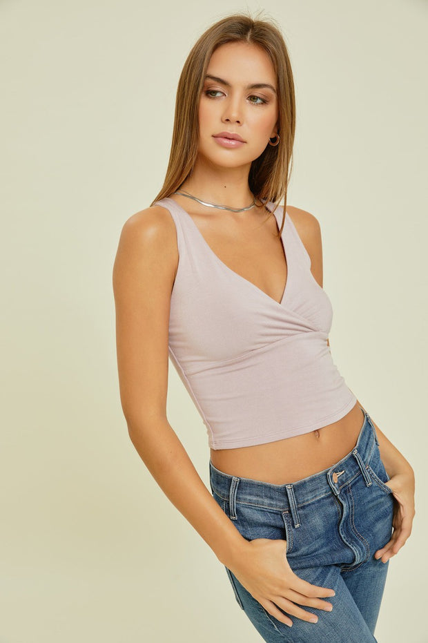 Be Cool - Crossover V Neck Crop Tank in Dusty Rose
