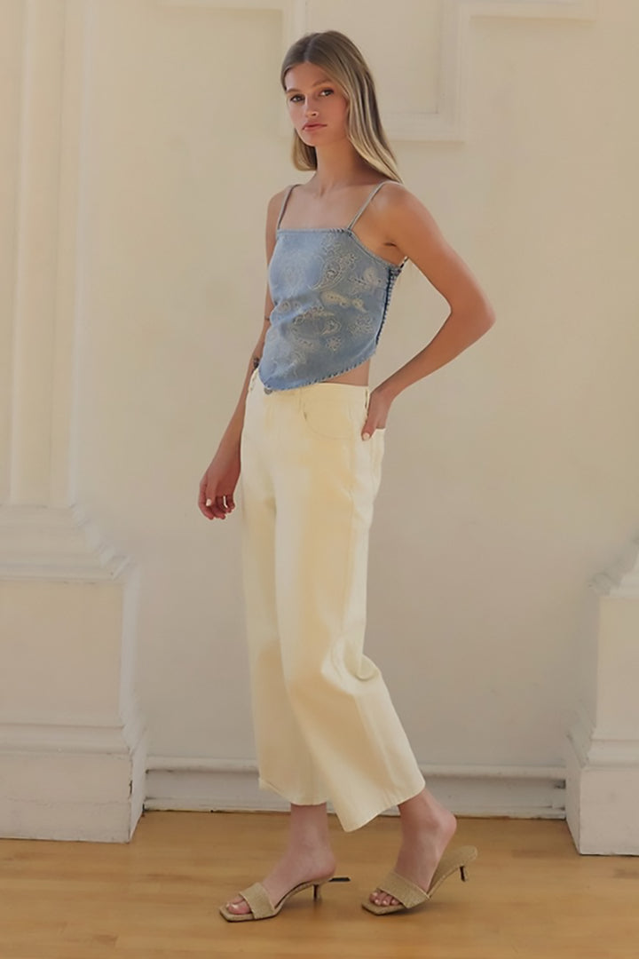 Raisonnel - Denim Paisley Embroidery Bandana Top in Washed Denim