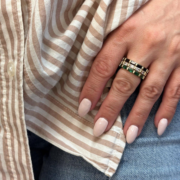 GoldFi - 18k Gold Filled Baguette CZ Band Ring: Emerald / 7.5