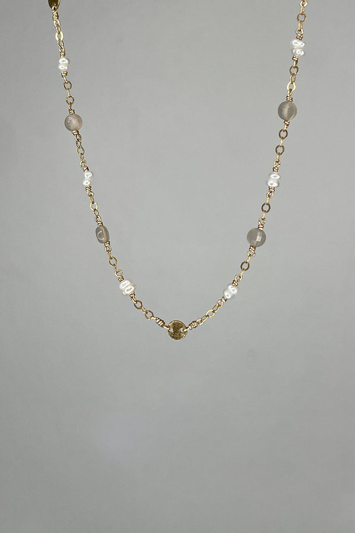 Tree Myriah - Moonstone and Pearl Lotus Necklace in Gold