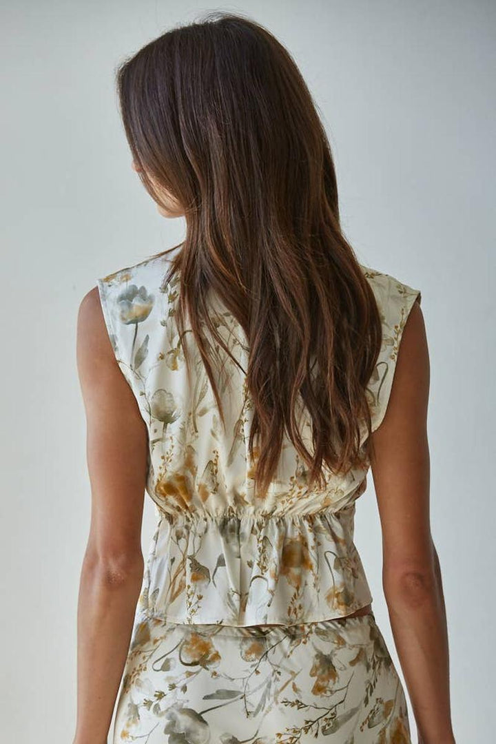 By Together - Woven Polyester Floral Print Sleeveless Top in Cream