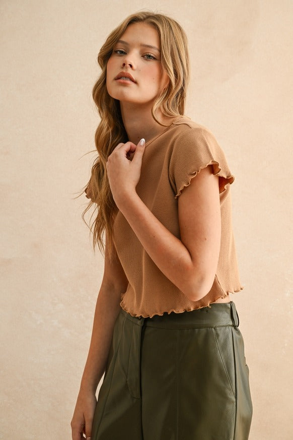 MIOU MUSE - Mini Waffle Fabric Short Sleeve Top