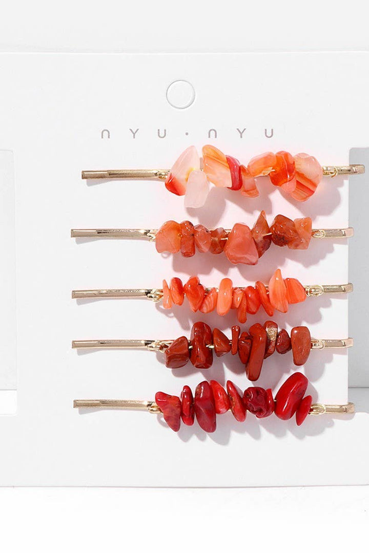 ACCITY - Natural Red Stone Hair Clip Set