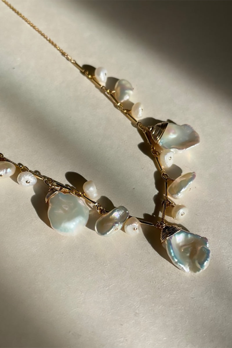 Elysium Jewelry - Pearl Cluster Necklace in Gold