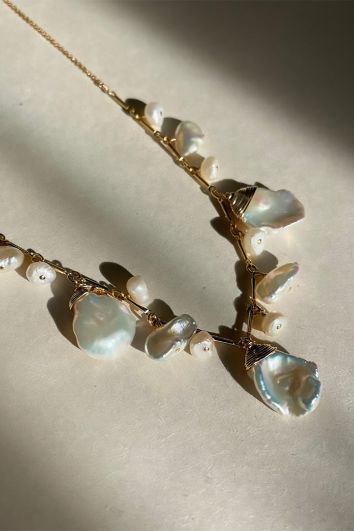Elysium Jewelry - Pearl Cluster Necklace in Gold