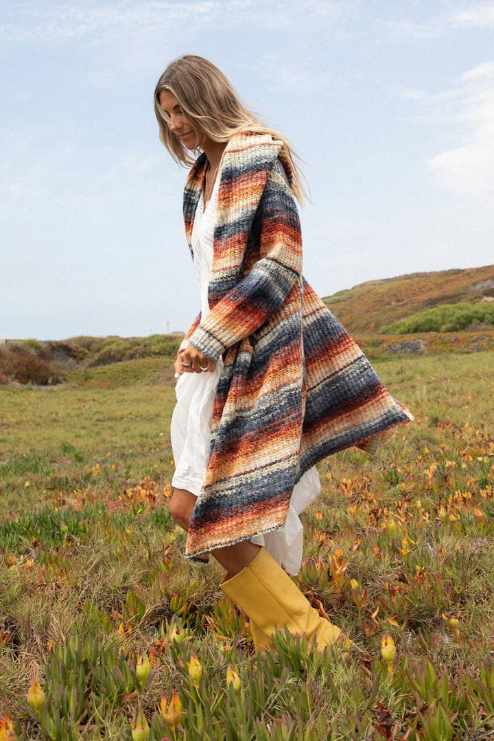 Lovestitch -  Knit Space Dye Long Sleeve Open Front Cardigan in Rust/Navy