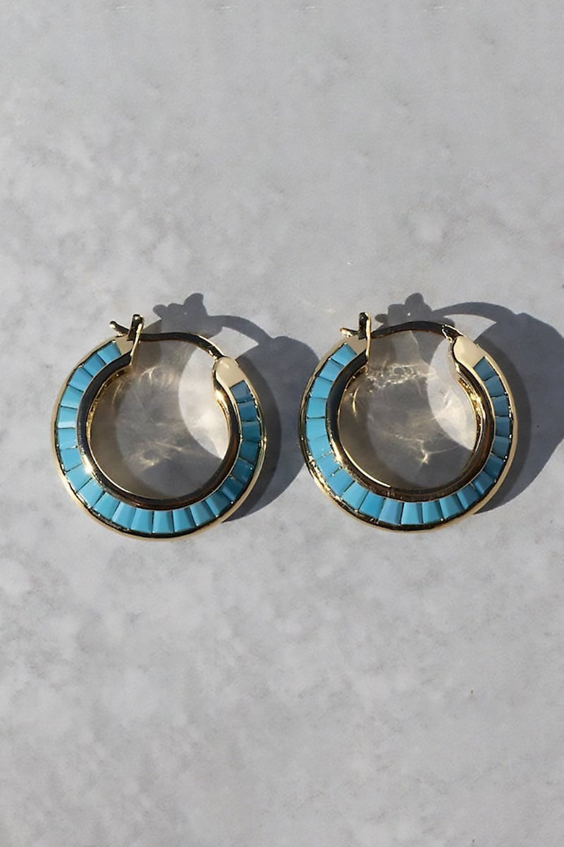 Native Gem - Razor Edge Hoops in Gold and Turquoise